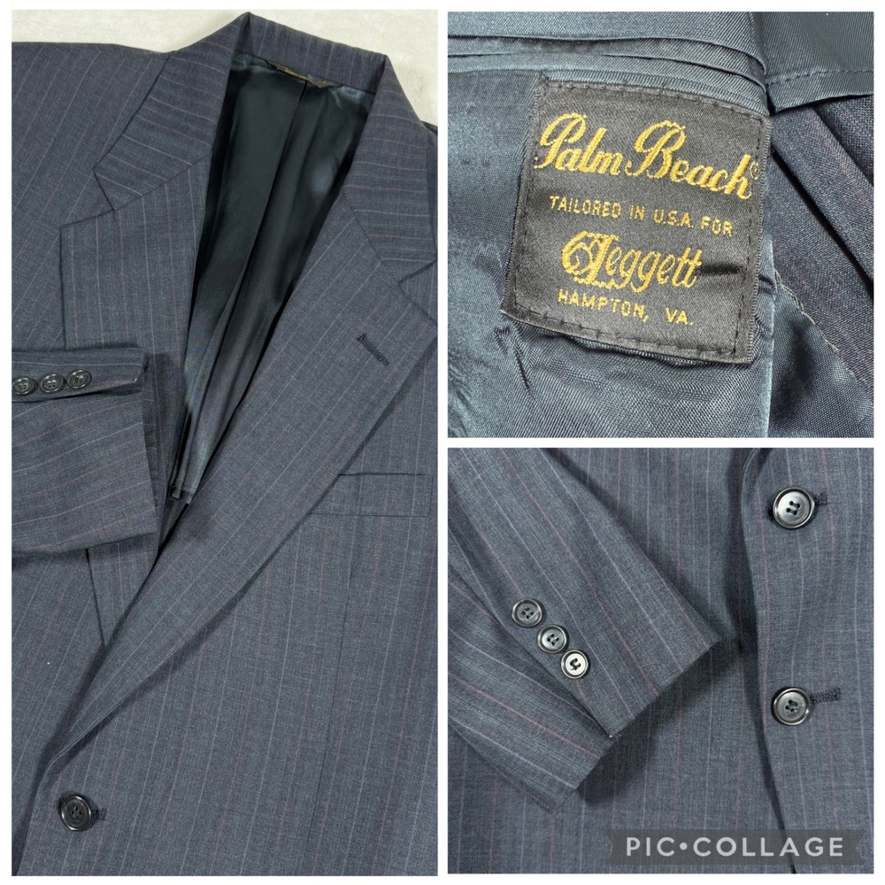 Vintage Palm Beach Tailored Men Pinstripe Suit Jacket Blazer Wool Blend 2 Button